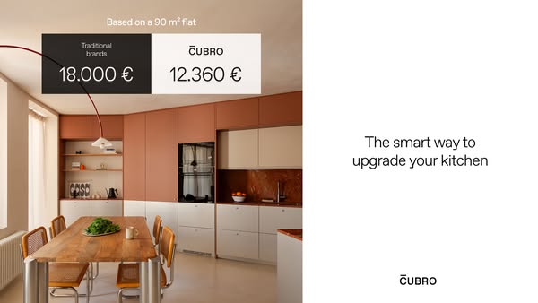 This ad uses a comparison between 'traditional brands' and ČUBRO to upgrade your kitchen.