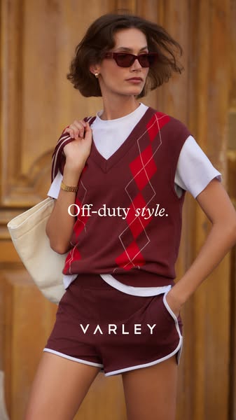 This ad promotes Varley activewear as a chic and casual option for everyday wear. It features a model in a matching vest