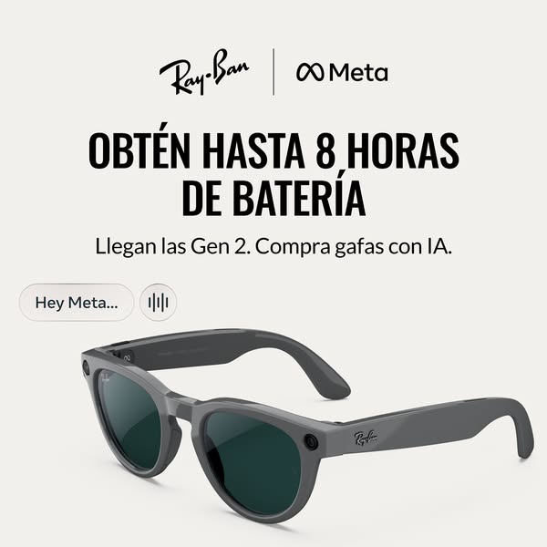 This ad promotes the Ray-Ban Meta smart glasses. It highlights the product's battery life, promoting that the Gen 2 