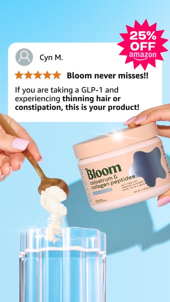 This ad utilizes a customer testimonial in the form of a user review that is addressing thinning hair and constipation. 