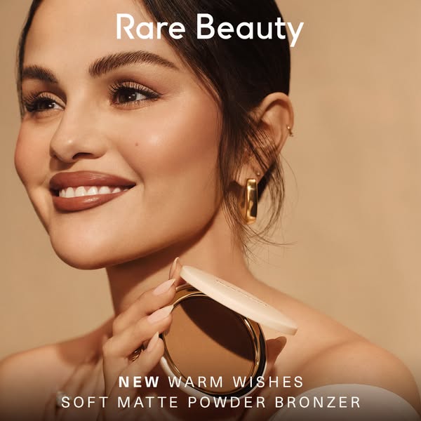 This ad showcases Rare Beauty's new bronzer with Selena Gomez, who is also the founder of the brand. The ad features