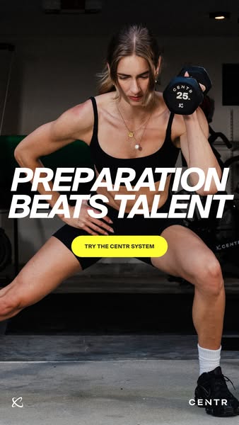 This ad for the Centr system features a woman performing a weight lifting exercise in what appears to be her home gym. T