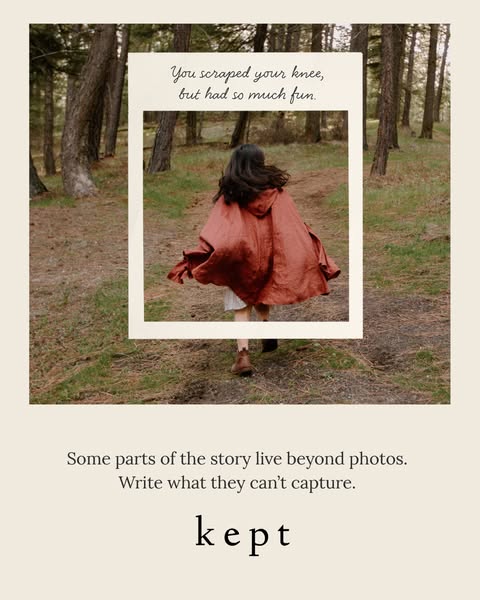 The image ad uses a photo with a polaroid border around it. The polaroid photo shows a young child with a red cloak runn