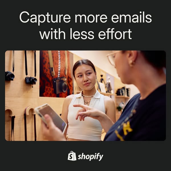 This ad for Shopify targets business owners and e-commerce marketers who struggle to capture more email leads. It featur