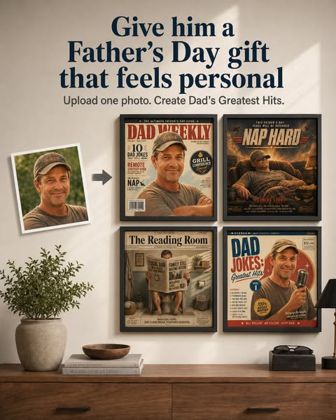 This ad promotes a service that allows customers to upload a photo and create custom magazine covers and other fun desig