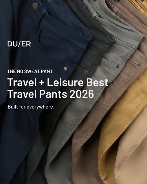This ad promotes travel and leisure pants, highlighting their versatility for various activities.