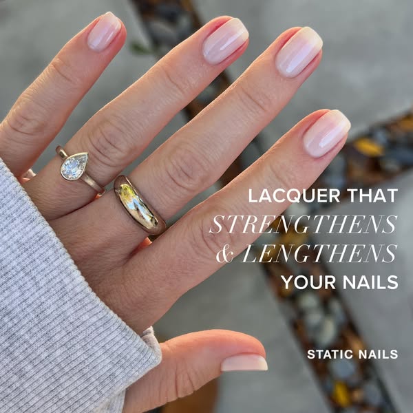 This ad for Static Nails features a close-up image of a hand with painted nails and a benefit-driven headline. The ad ai