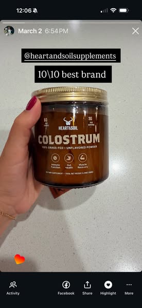 An image ad formatted as a user-generated social media post. The post shows a woman holding a jar of Heart & Soil Co