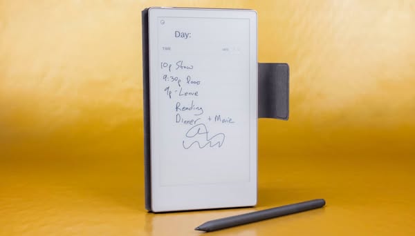This image shows a Remarkable tablet displaying a day's schedule to demonstrate how the tablet can be used to take n