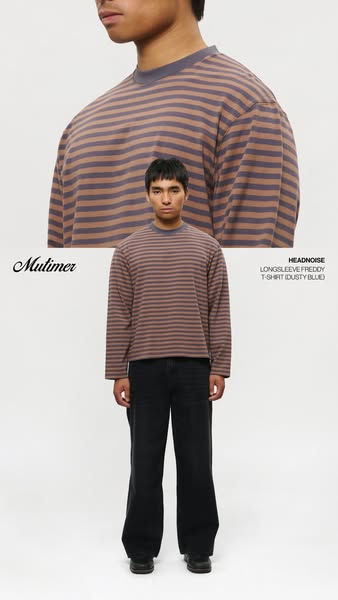 This ad features a model wearing a long-sleeved t-shirt, showcasing the brand and product details.