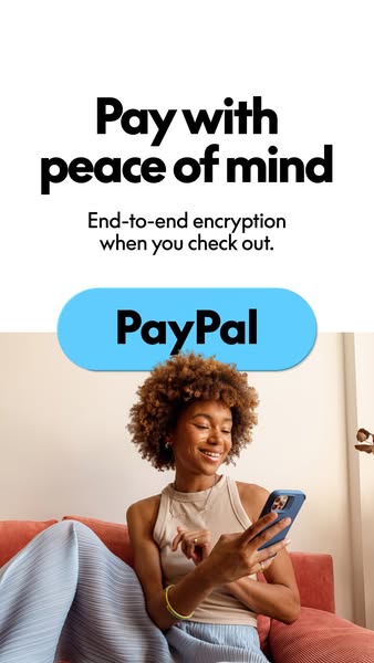 An ad for PayPal depicts a woman using her phone while relaxing on a couch. The ad emphasizes the sense of security and 