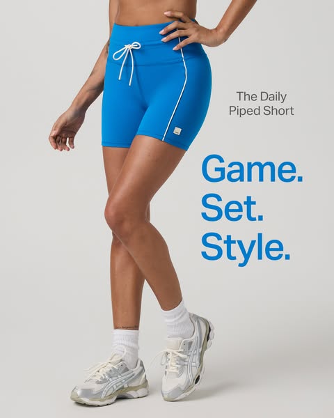 This ad showcases the Daily Piped Short, highlighting its style and design for everyday wear.