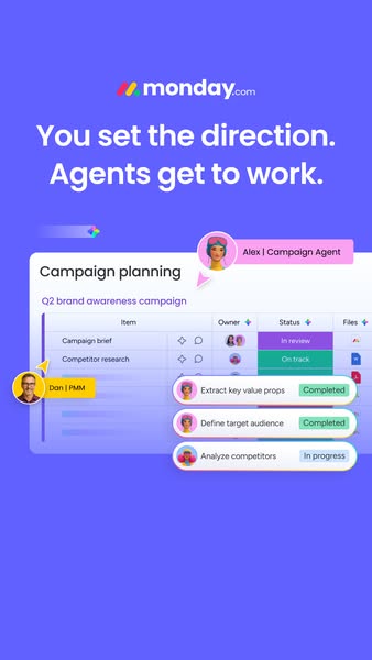 This Monday.com ad shows how their software allows the user to set the direction of a project while their agents complet