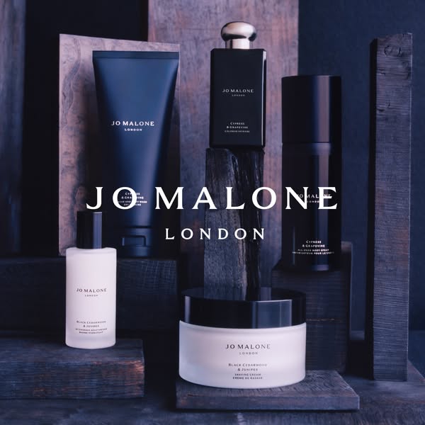 This ad showcases Jo Malone's line of grooming products for men featuring Black Cedarwood & Juniper and Cypress 
