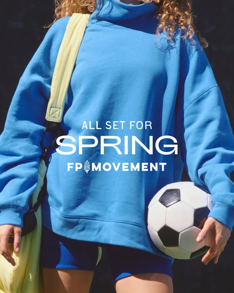This Meta image ad features the brand FP Movement and the headline "ALL SET FOR SPRING". The ad features an un