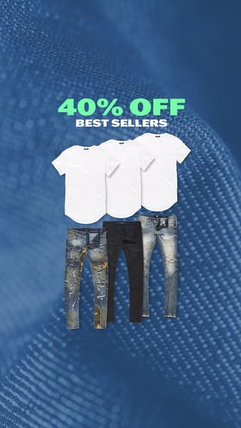 This ad promotes a sale on t-shirts and jeans. The ad uses a product catalog format and shows three shirts and three jea