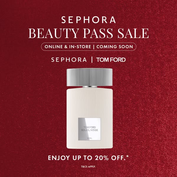 This ad promotes the Sephora Beauty Pass Sale featuring Tom Ford's Soleil Neige fragrance. It highlights the availab
