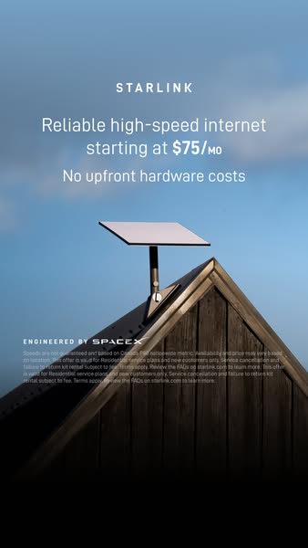 This ad for Starlink highlights the benefits of high-speed internet with no upfront hardware costs. A clear image shows 