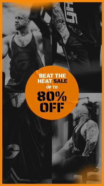 This ad for GASP clothing features two bodybuilders wearing GASP tanks and pants. The ad promotes the summer 'heat&#