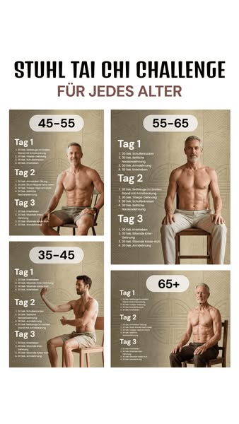 This image ad promotes a Stuhl Tai Chi Challenge for all ages, presenting four age groups (35-45, 45-55, 55-65, and 65+)