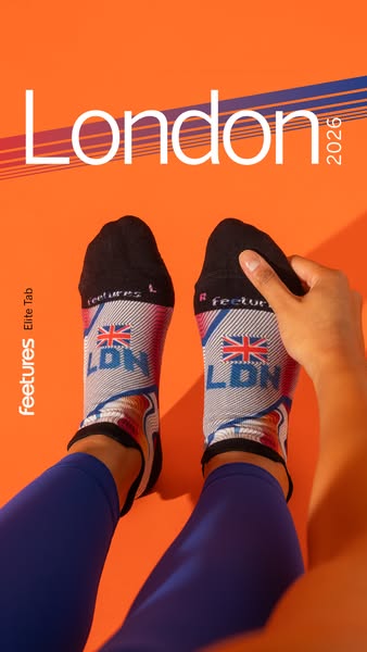 This ad features Feeture's athletic socks with a design that features London's colors and the Union Jack. The im