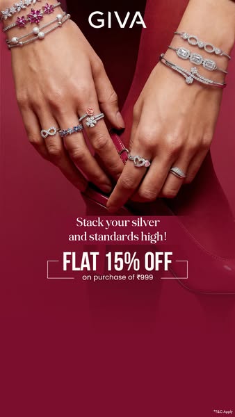 This ad for Giva showcases a woman's hands adorned with multiple rings and bracelets from the brand's collection