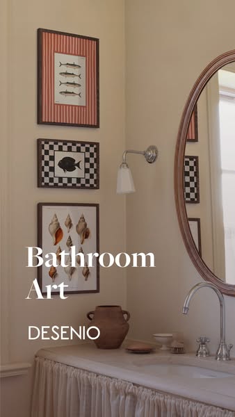 This ad for Desenio showcases a bathroom decorated with artwork from the brand.
