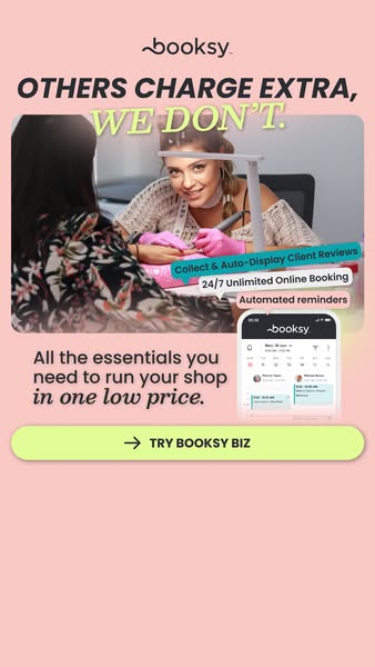This ad for Booksy Biz highlights the competitive pricing for its app by claiming that others charge extra, but they do 