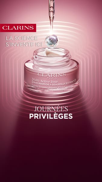 This Clarins image ad focuses on the science behind their product.