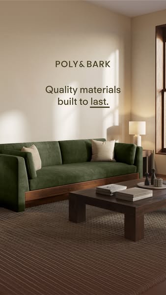 A still image ad promoting the Poly & Bark brand and their sofas.