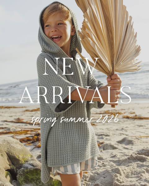 This image ad promotes the brand's new arrivals for spring/summer 2026, featuring a child model wearing a hooded waf
