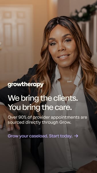 This image ad for Grow Therapy features a woman in a business jacket and promotes the platform's ability to bring cl