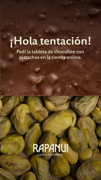 This image ad promotes a chocolate bar with pistachios from the brand Rapanui. The ad features a close-up of the chocola