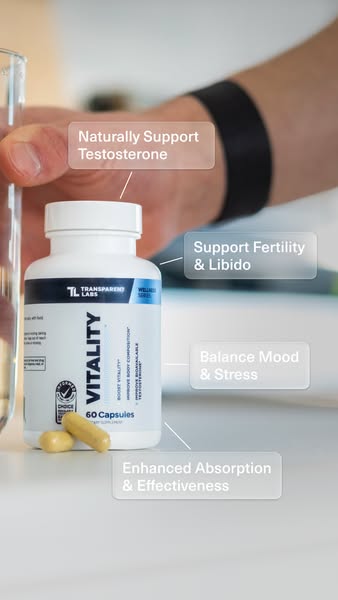 This ad showcases Transparent Labs Vitality dietary supplements. The ad uses annotations to highlight its key features a