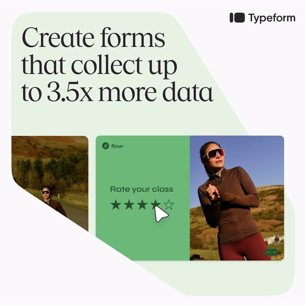 This ad promotes Typeform as a tool to create forms that collect up to 3.5x more data. The ad features a form being fill