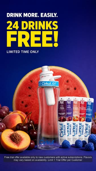 This ad is for Cirkul, promoting a limited time offer to get 24 free drinks. The image features the Cirkul water bottle,
