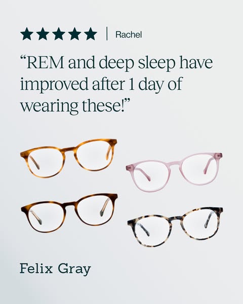 This ad uses a testimonial from a customer named Rachel to showcase the benefits of Felix Gray glasses. The ad features 
