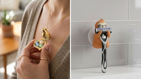 This ad features two different products, each offering a quirky and playful approach to everyday items. On one side, the