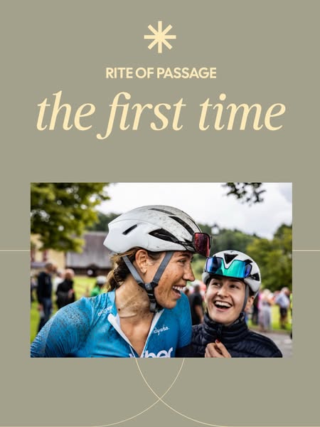 This image ad features two female cyclists who have completed a race. It emphasizes the positive emotions of overcoming 