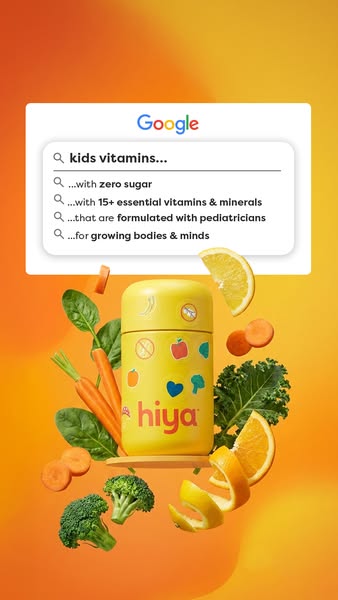 This ad features Hiya kids vitamins and highlights the problems that can come along with other brands. Through an overla