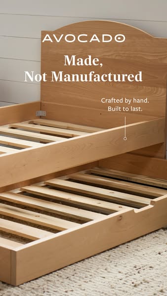 This ad for Avocado brand bed frames highlights the brand's focus on quality, natural materials, and hand craftsmans