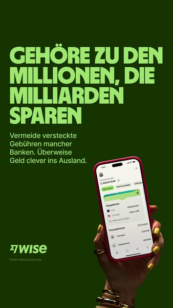 This image ad for Wise highlights the ease of managing international finances using its app. It emphasizes the brand'