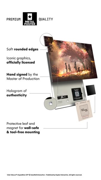 This ad showcases the unique features of Metal Poster brand posters such as soft rounded edges, iconic graphics, hand si