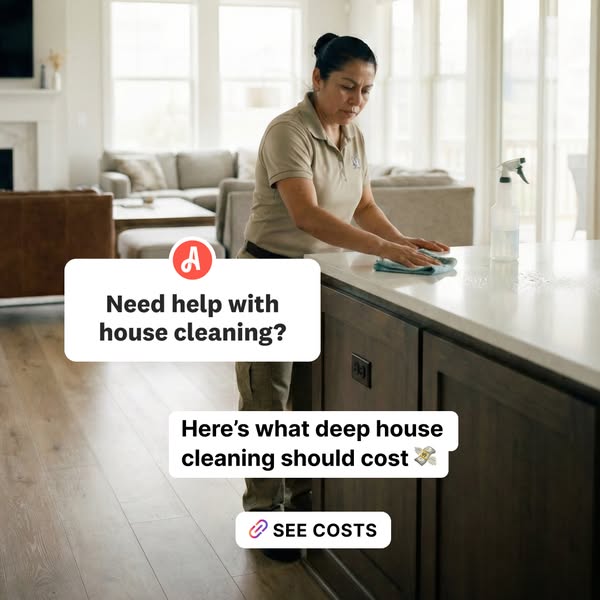 This ad aims to showcase the cost of deep house cleaning services. It features a person cleaning a counter in a house, u