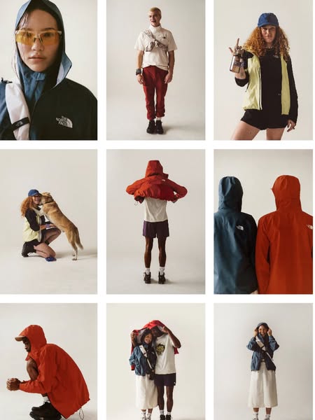 This ad showcases a collection of images of individuals wearing The North Face apparel. The images are compiled into a g