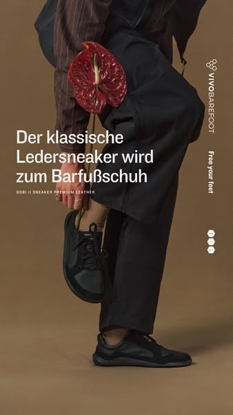 This ad showcases VIVOBAREFOOT's GOBI II SNEAKER PREMIUM LEATHER, highlighting its design as a classic leather sneak