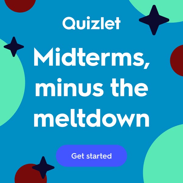 This Quizlet image ad promotes the platform as a tool to help students prepare for midterms without the stress and anxie