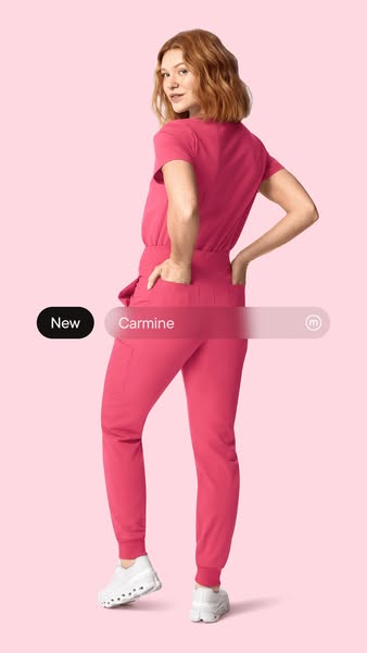 This ad is promoting a carmine colored jumpsuit. The ad emphasizes that the product is new.