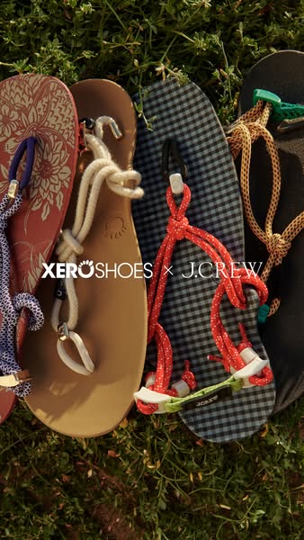 This ad features a collaboration between Xero Shoes and J.Crew to create sandals with decorative rope straps, which are 