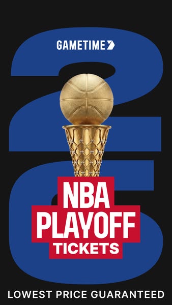 An image ad for Game Time promoting NBA playoff tickets and lowest price guarantee.